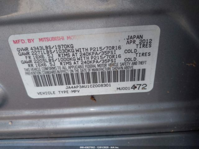 2012 MITSUBISHI OUTLANDER SPORT JA4AP3AU1CZ008301 Photo 8