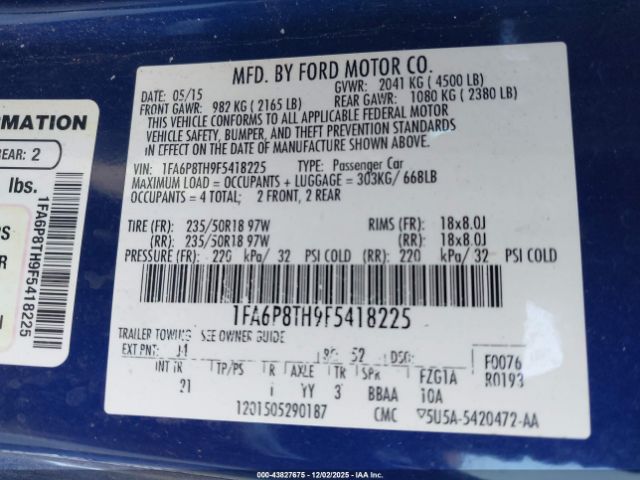 2015 FORD MUSTANG 1FA6P8TH9F5418225 Photo 8