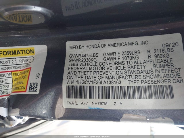 1HGCV1F36LA138163 Honda Accord Sport