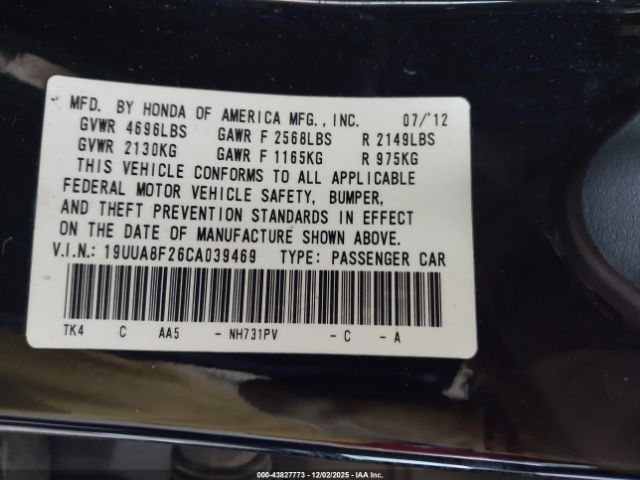 2012 ACURA TL 19UUA8F26CA039469 Photo 8