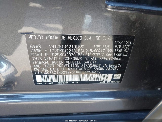 3CZRZ1H32SM751080 Honda Hr-v 2wd Lx
