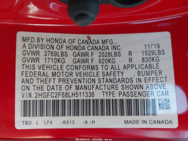 2020 HONDA CIVIC 2HGFC2F68LH511336 Photo 8
