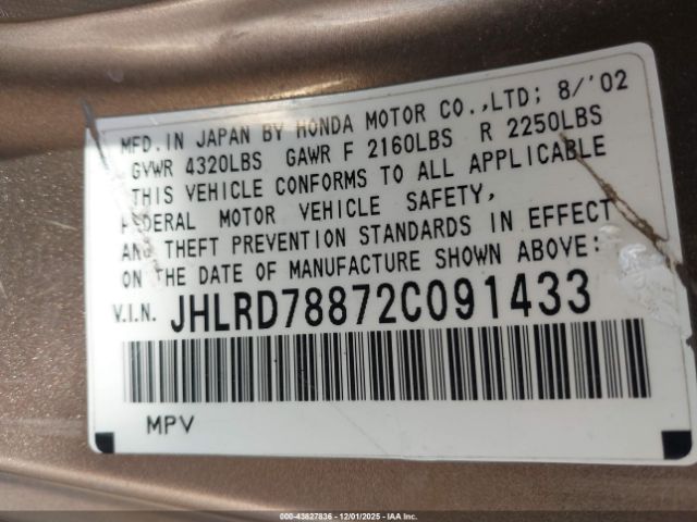 2002 HONDA CR-V JHLRD78872C091433 Photo 8