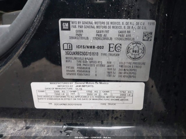 3GCUKREC5GG151618 Chevrolet Silverado 1500 1lt/2lt