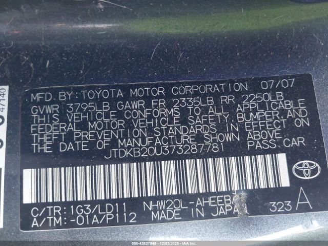 2007 TOYOTA PRIUS JTDKB20U373287781 Photo 8