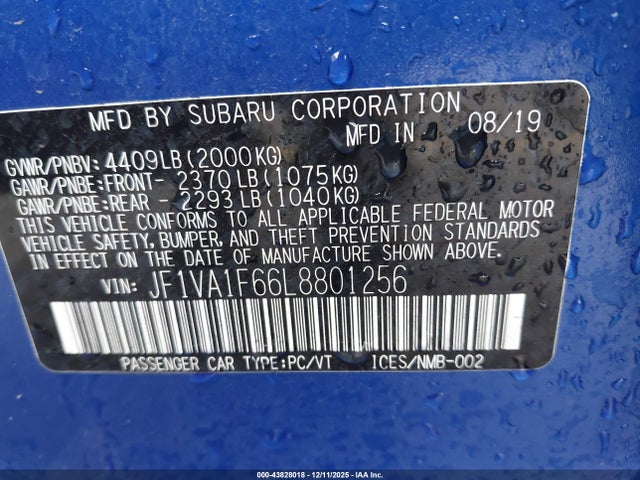 Subaru Wrx Premium 2020 JF1VA1F66L8801256 Image 9
