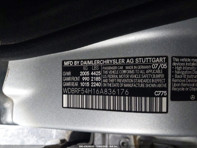 43828035 :رقم المزاد ، WDBRF54H16A836176 vin ، 2006 Mercedes-benz C 280 Luxury مزاد بيع