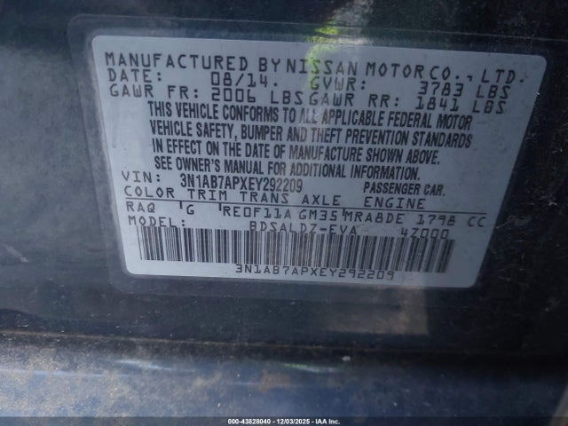 Nissan SENTRA SV 2014 3N1AB7APXEY292209 Image 9