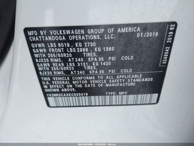 2019 VOLKSWAGEN ATLAS 1V2NR2CAXKC533419 Photo 8