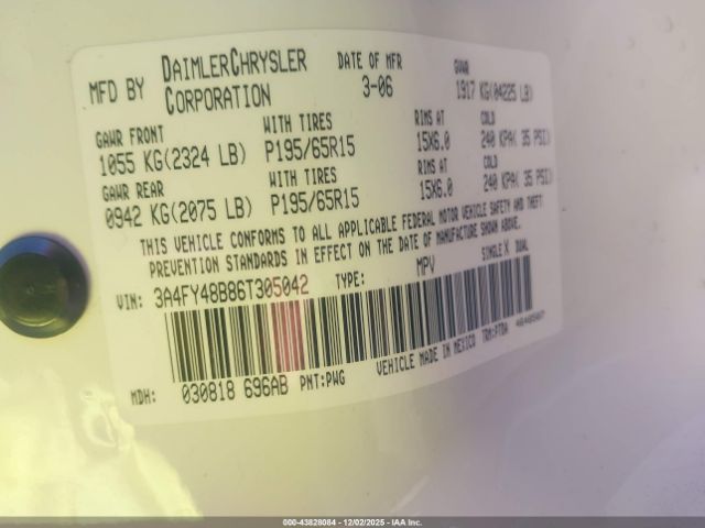 2006 CHRYSLER PT CRUISER 3A4FY48B86T305042 Photo 8