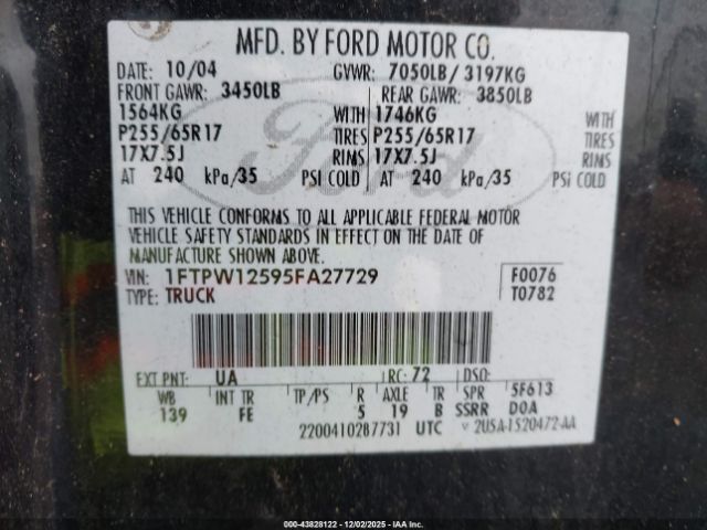 2005 FORD F-150 1FTPW12595FA27729 Photo 8