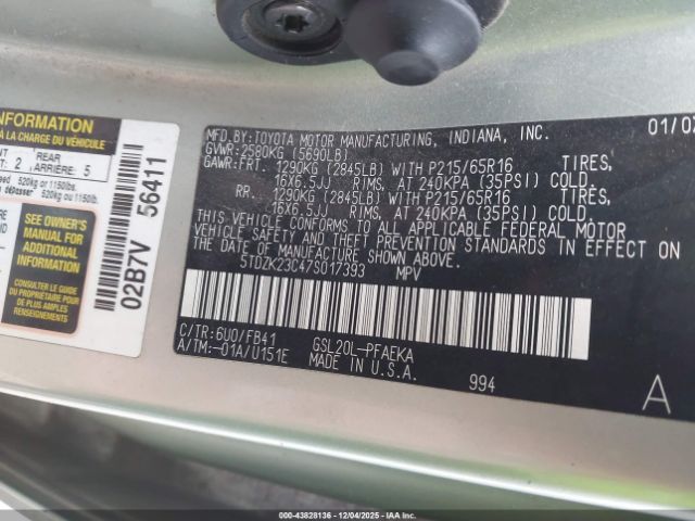 2007 TOYOTA SIENNA 5TDZK23C47S017393 Photo 8