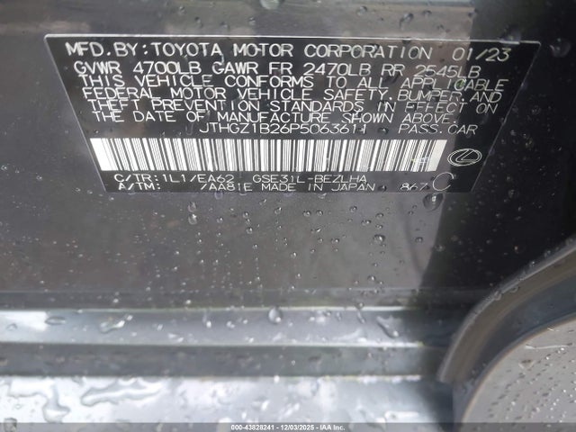 43828241 :رقم المزاد ، JTHGZ1B26P5063611 vin ، 2023 Lexus Is 350 F Sport مزاد بيع