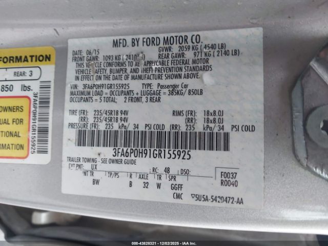 2016 FORD FUSION 3FA6P0H91GR155925 Photo 8