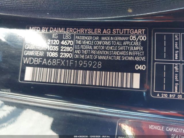 2001 MERCEDES-BENZ SL 500 WDBFA68FX1F195928 Photo 8