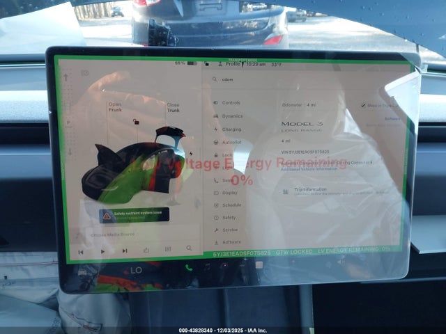 43828340 :رقم المزاد ، 5YJ3E1EA0SF075825 vin ، 2025 Tesla Model 3 Long Range Rear-wheel Drive/standard Rear-wheel Drive مزاد بيع