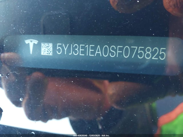 43828340 :رقم المزاد ، 5YJ3E1EA0SF075825 vin ، 2025 Tesla Model 3 Long Range Rear-wheel Drive/standard Rear-wheel Drive مزاد بيع