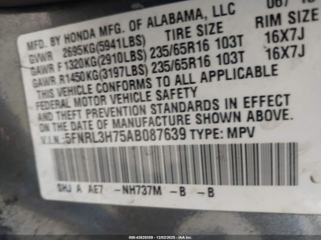 2010 HONDA ODYSSEY 5FNRL3H75AB087639 Photo 8