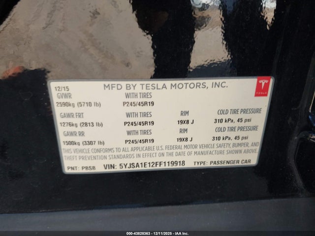 2015 TESLA MODEL S 5YJSA1E12FF119918 Photo 8