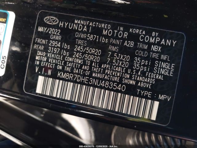 2022 HYUNDAI PALISADE KM8R7DHE3NU483540 Photo 8