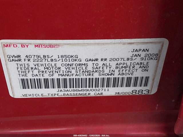 2009 MITSUBISHI LANCER JA3AU86W99U002711 Photo 8