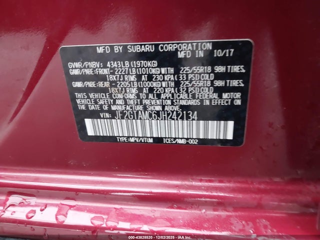 JF2GTAMC6JH242134 Subaru Crosstrek 2.0i Limited
