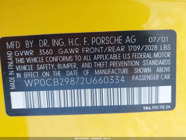 2002 PORSCHE BOXSTER WP0CB29872U660334 Photo 8