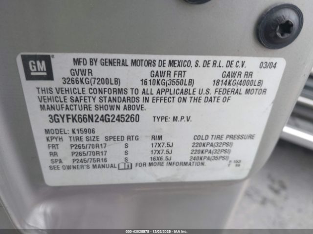 2004 CADILLAC ESCALADE ESV 3GYFK66N24G245260 Photo 8