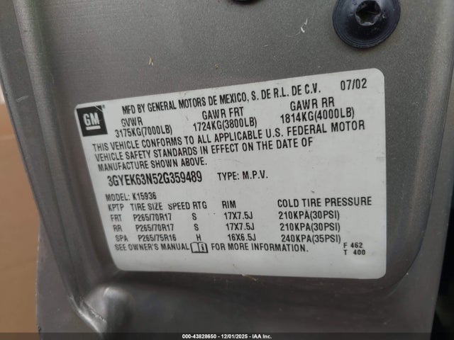 2002 CADILLAC ESCALADE EXT 3GYEK63N52G359489 Photo 8