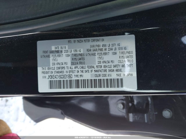 Aukcja sprzedaży 2016 Mazda Cx-5 Touring, vin: JM3KE4CY8G0831850, numer aukcji: 43828731