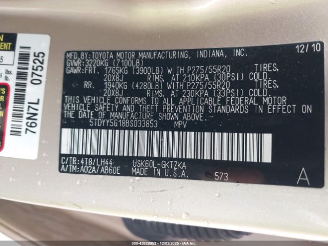 2011 TOYOTA SEQUOIA 5TDYY5G18BS033853 Photo 8