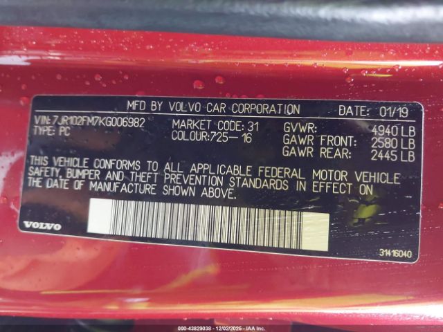 2019 VOLVO S60 7JR102FM7KG006982 Photo 8