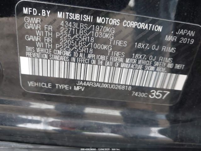2019 MITSUBISHI OUTLANDER SPORT JA4AR3AUXKU026818 Photo 8