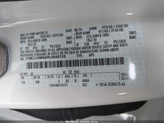 2024 FORD ESCAPE 1FMCU0MN8RUB48339 Photo 8