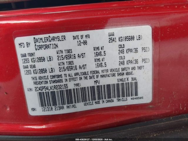 2001 CHRYSLER TOWN & COUNTRY 2C4GP54LX1R232155 Photo 8