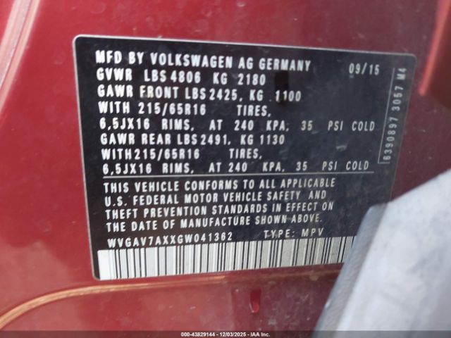 2016 VOLKSWAGEN TIGUAN WVGAV7AXXGW041362 Photo 8