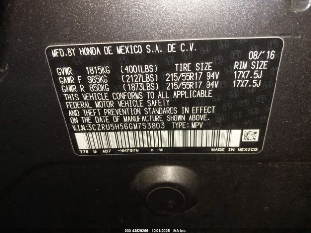 2016 HONDA HR-V 3CZRU5H56GM753803 Photo 8