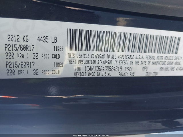 Aukcja sprzedaży 2016 Jeep Compass Sport, vin: 1C4NJCBA4GD524619, numer aukcji: 43829277