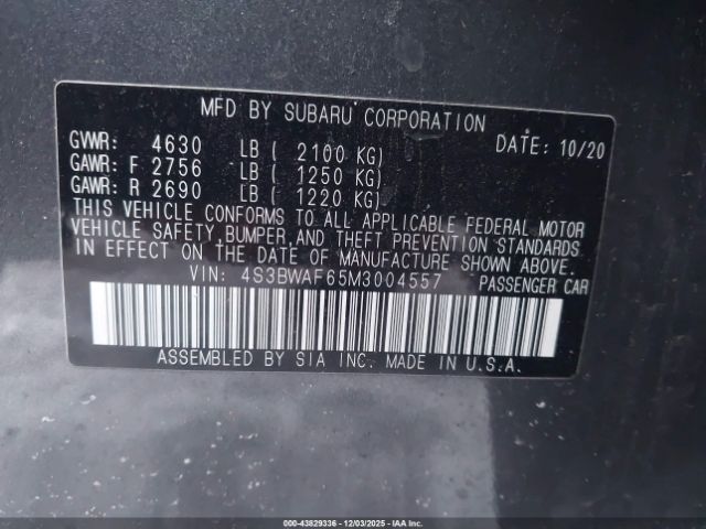 2021 SUBARU LEGACY 4S3BWAF65M3004557 Photo 8