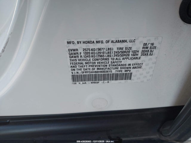Продаж на аукціоні авто 2017 Acura Mdx Advance Package, vin: 5FRYD4H80HB003615, номер лоту: 43829362