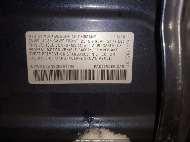 2012 VOLKSWAGEN CC WVWMN7AN9CE501126 Photo 8