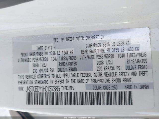 2017 MAZDA CX-9 JM3TCBDY1H0137385 Photo 8