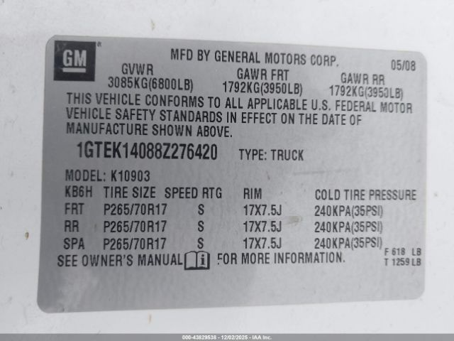 2008 GMC SIERRA 1500 1GTEK14088Z276420 Photo 8