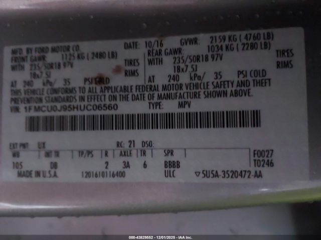 2017 FORD ESCAPE 1FMCU0J95HUC06560 Photo 8