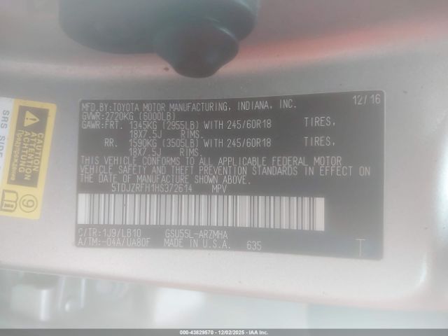 2017 TOYOTA HIGHLANDER 5TDJZRFH1HS372614 Photo 8