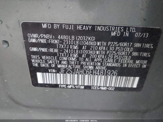 2014 SUBARU FORESTER JF2SJAHC6EH481926 Photo 8