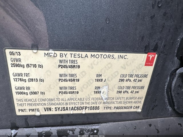 Продаж на аукціоні авто 2013 Tesla Model S, vin: 5YJSA1AC6DFP10886, номер лоту: 43829619