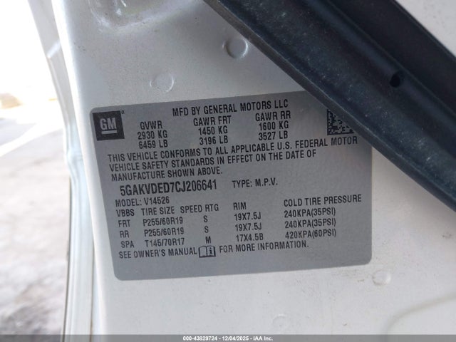 2012 Buick Enclave Premium მანქანა იყიდება აუქციონზე, vin: 5GAKVDED7CJ206641, აუქციონის ნომერი: 43829724