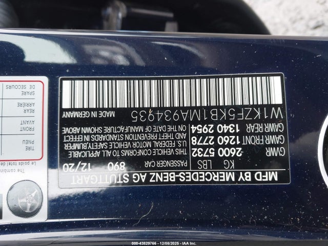 Aukcja sprzedaży 2021 Mercedes-benz E 450 4matic, vin: W1KZF5KB1MA934935, numer aukcji: 43829766