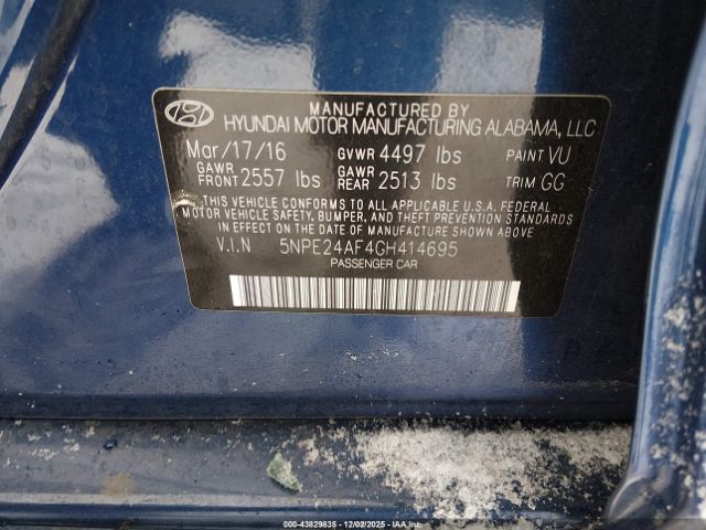 2016 HYUNDAI SONATA 5NPE24AF4GH414695 Photo 8